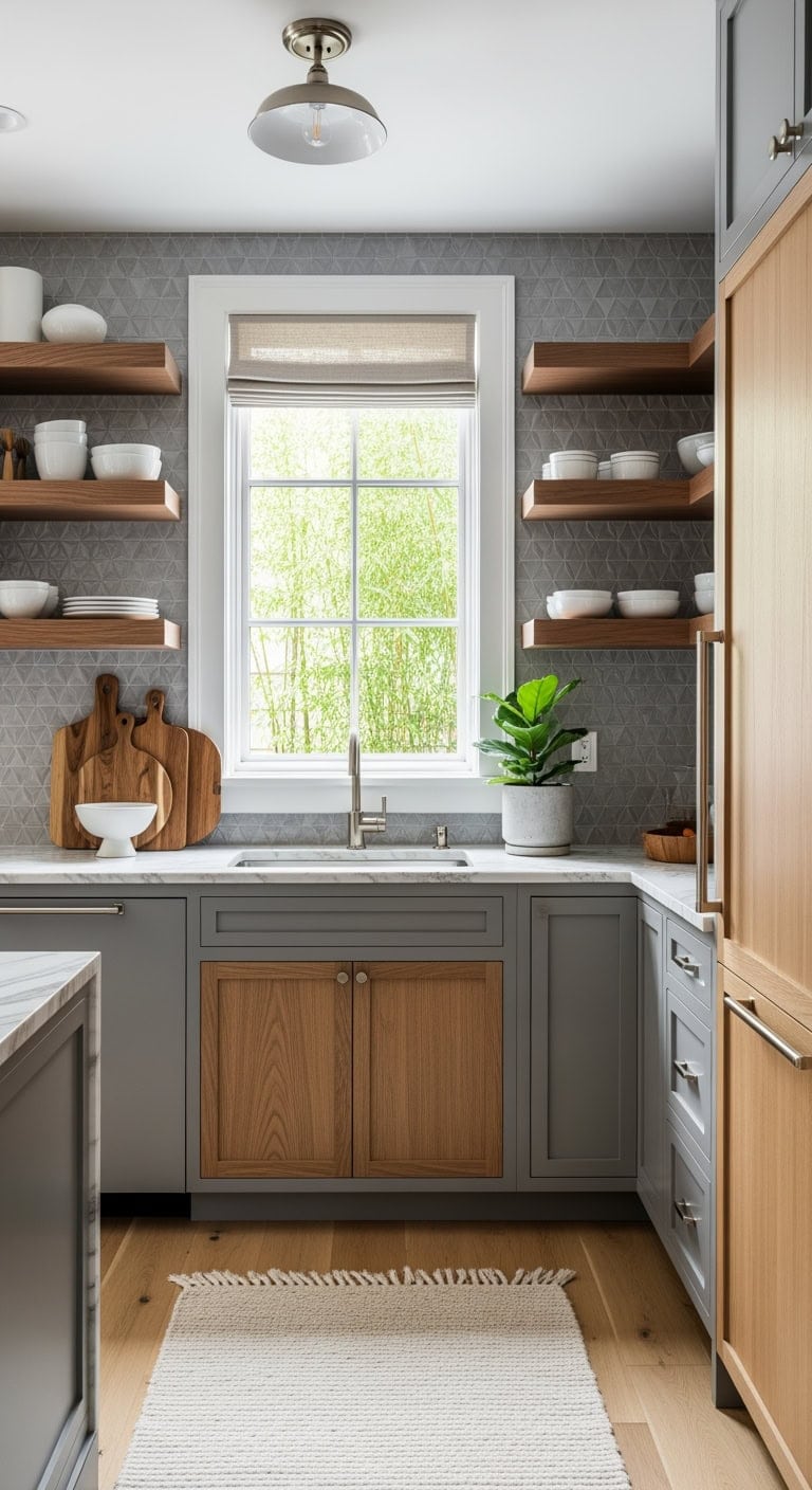 cool gray walnut japandi kitchen
