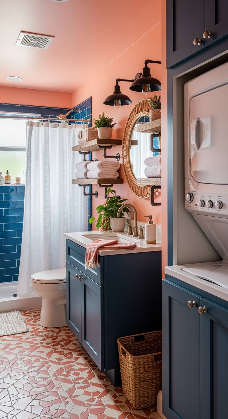 coral and midnight eclectic bath
