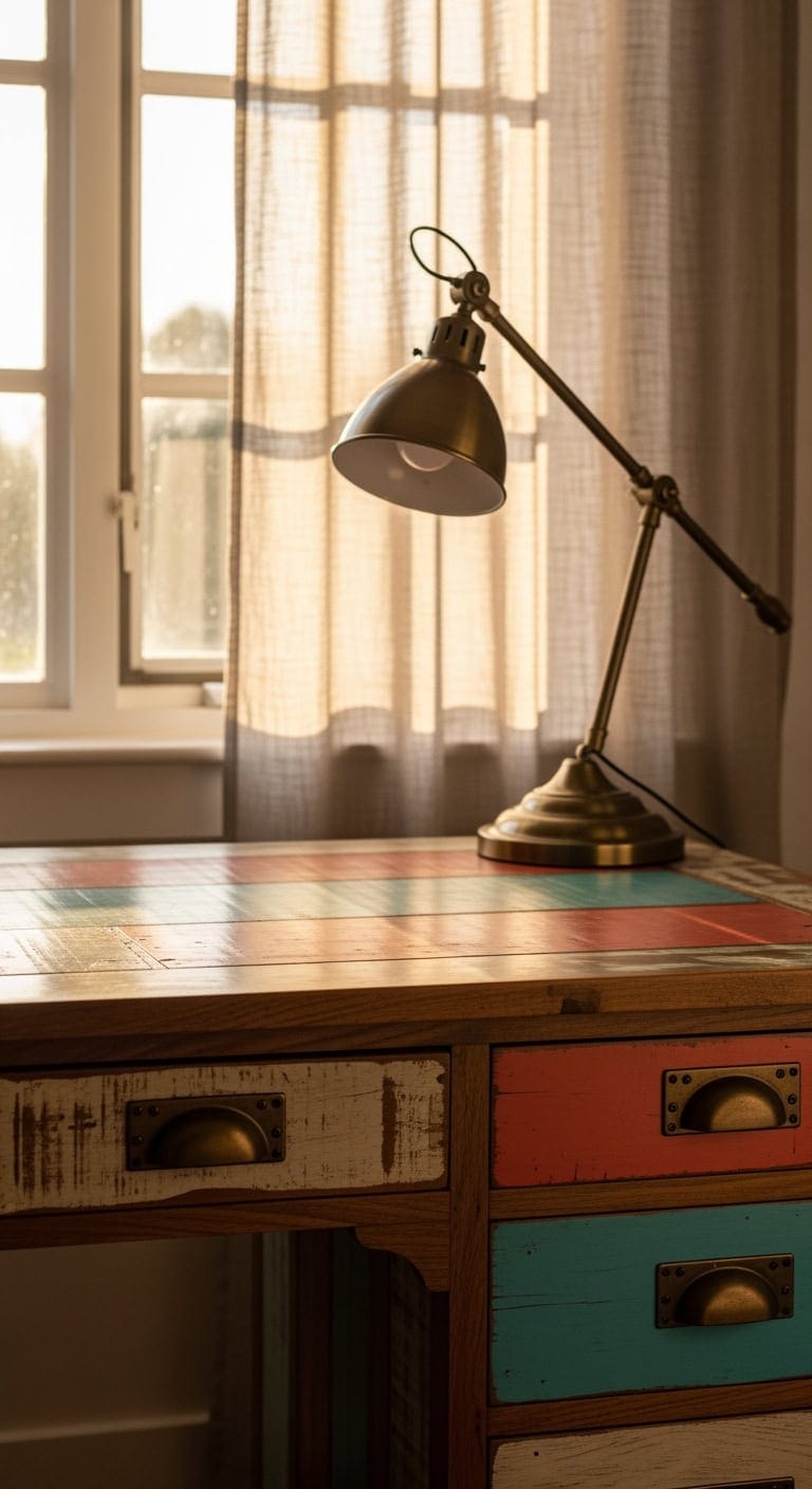 coral teal patchwork desk