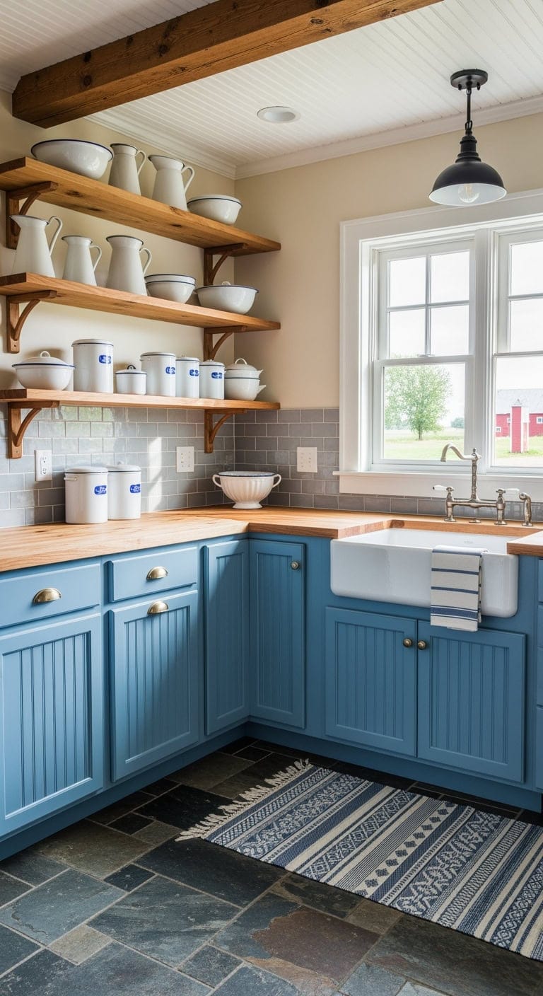 cornflower blue pine shelving