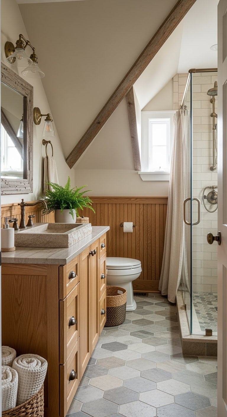 cozy honey oak attic