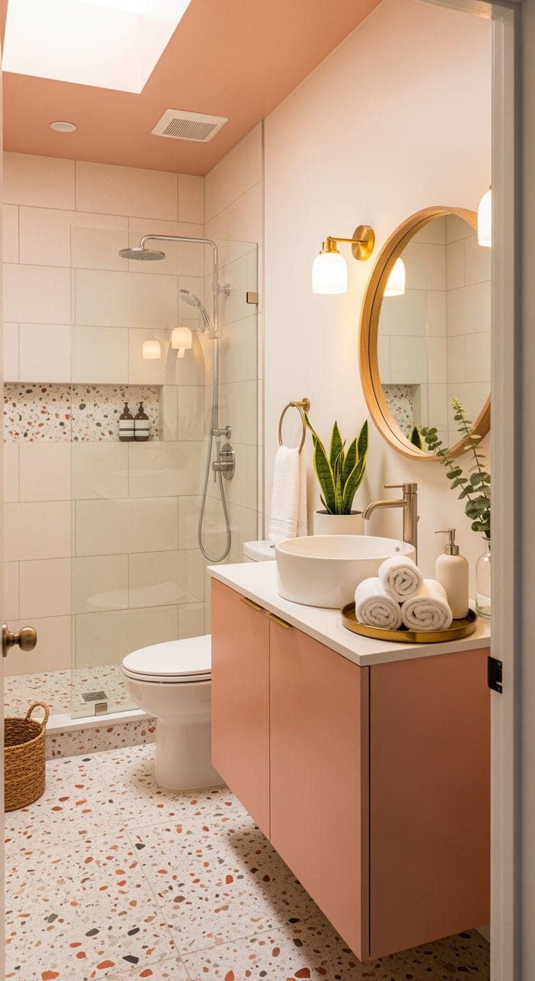 cream terrazzo with coral