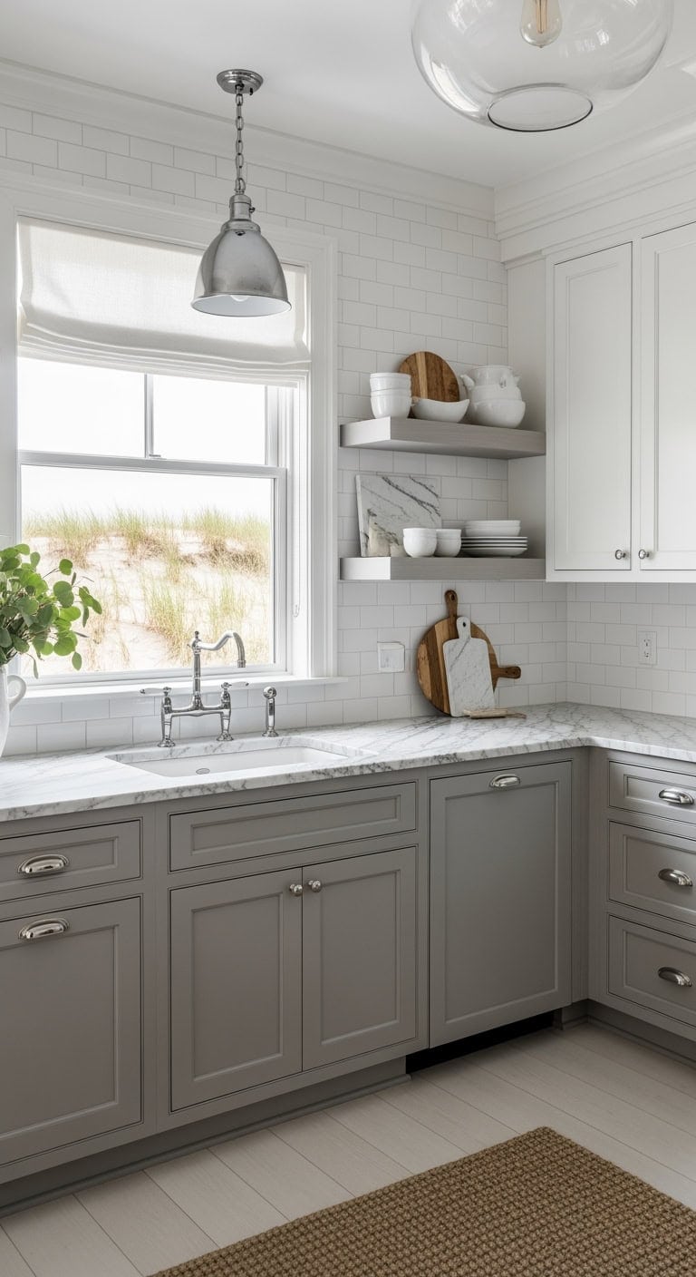 dove gray hamptons kitchen