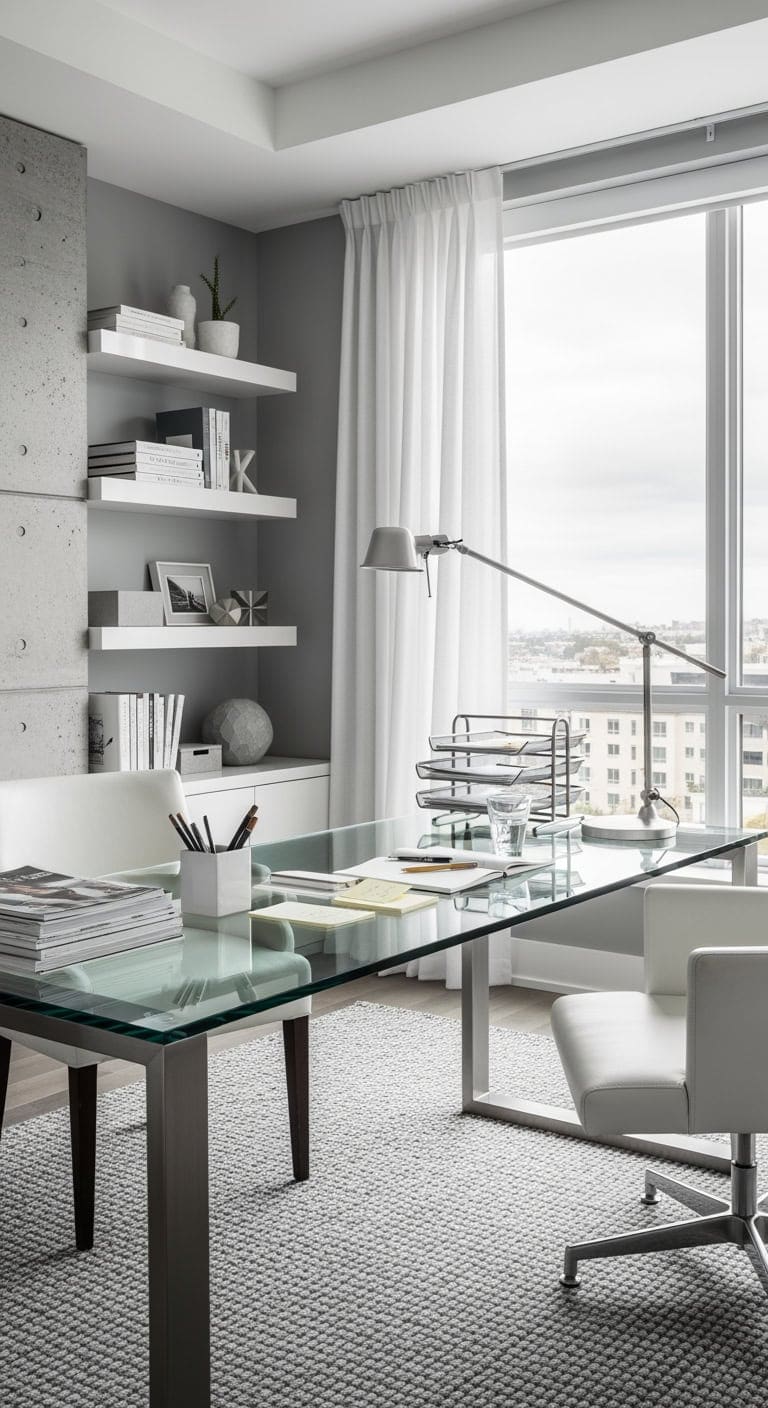 dove gray industrial chic workspace