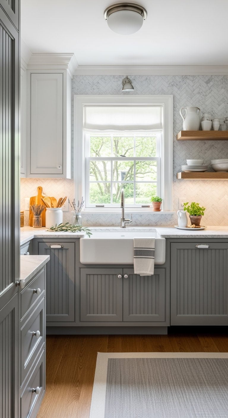 dove gray minimalist cottage kitchen