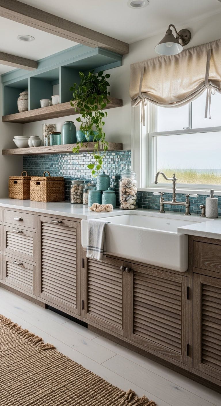driftwood brown sea glass kitchen