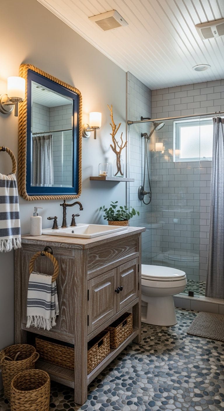 driftwood gray lakeside bathroom
