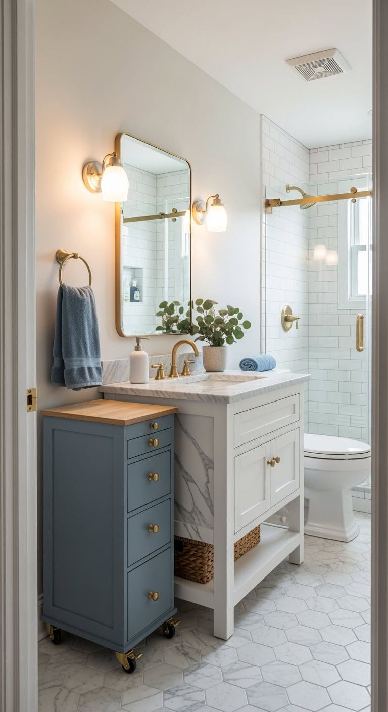 dusty blue brass marble mobile