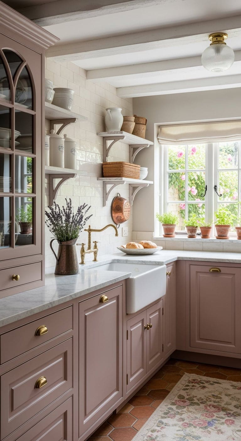 dusty rose french kitchen