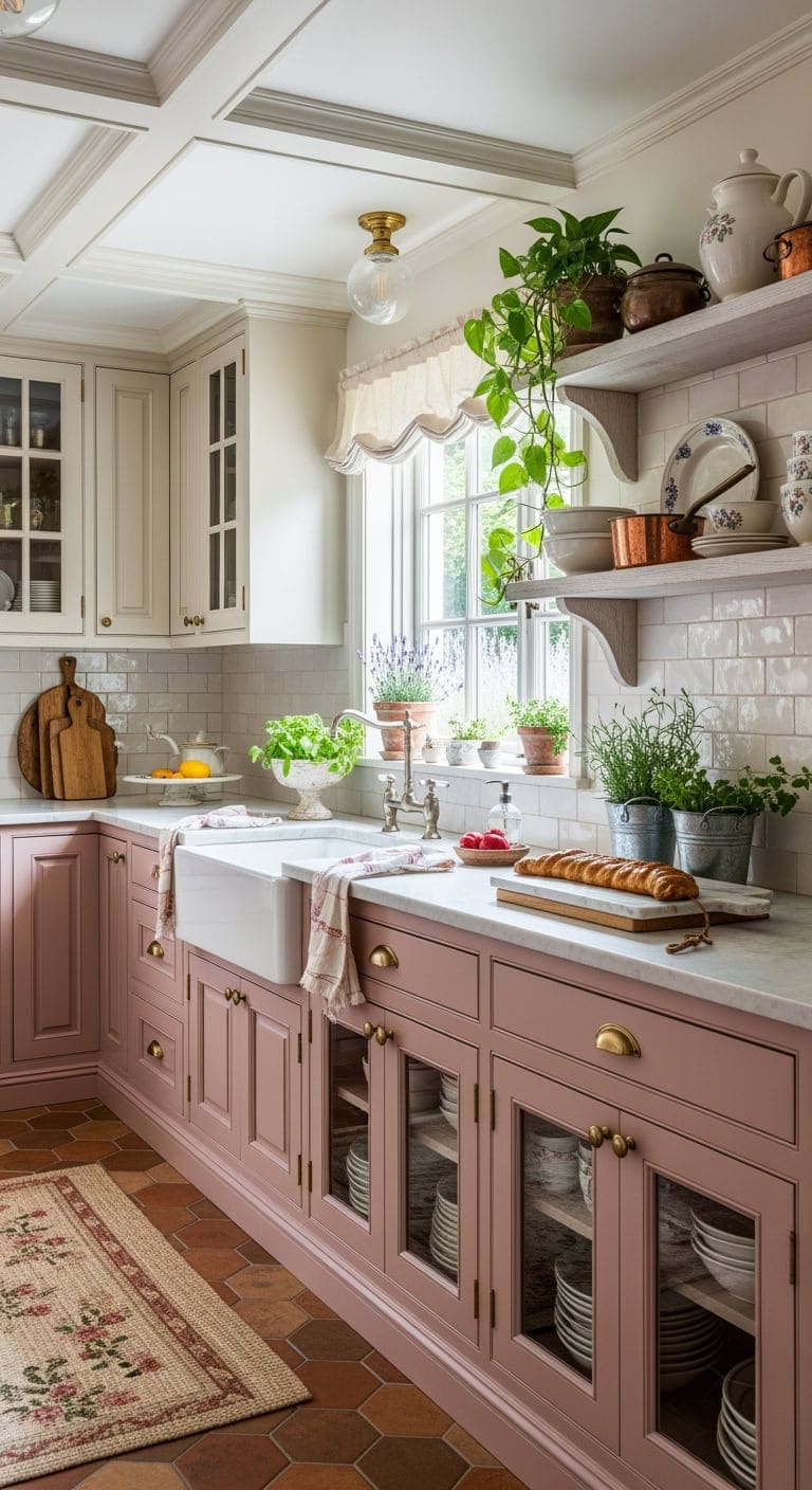 dusty rose french provincial kitchen