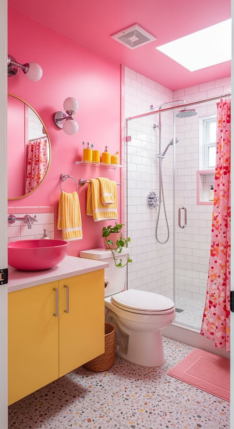 electric pink terrazzo retro bathroom