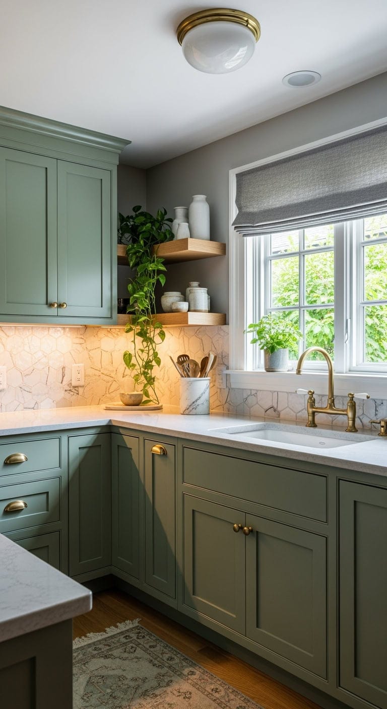 emerald green wraparound kitchen