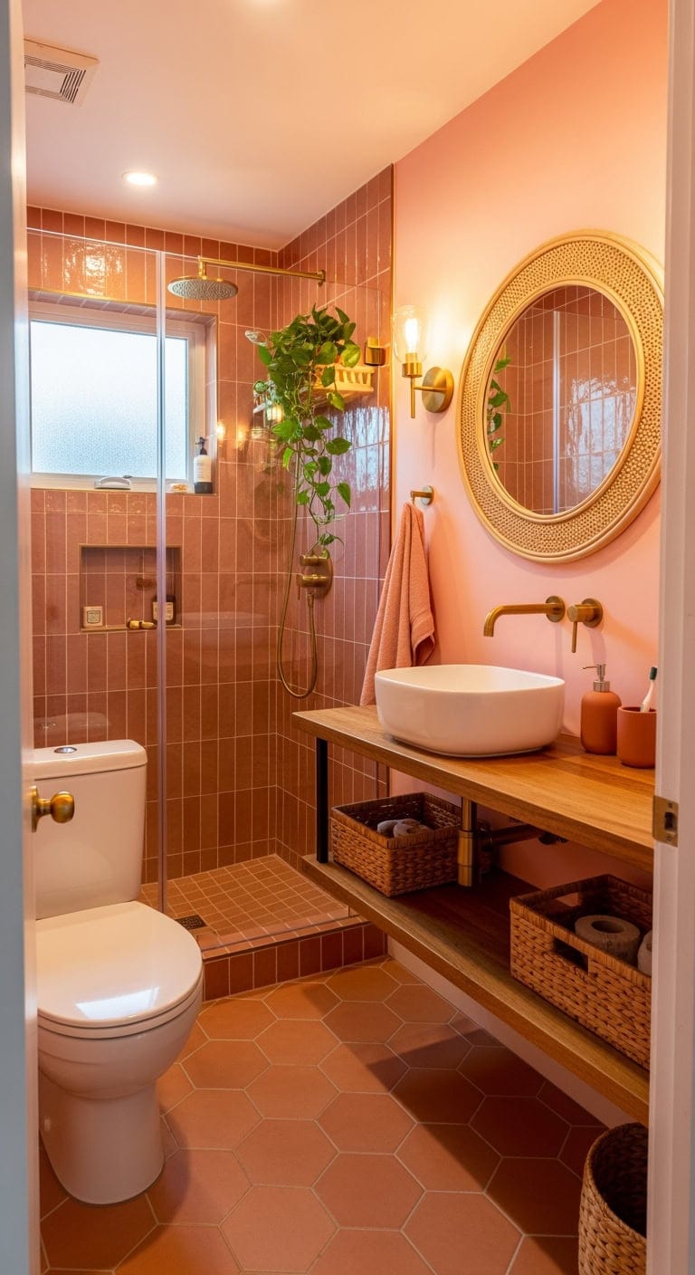 flamingo pink terracotta rattan