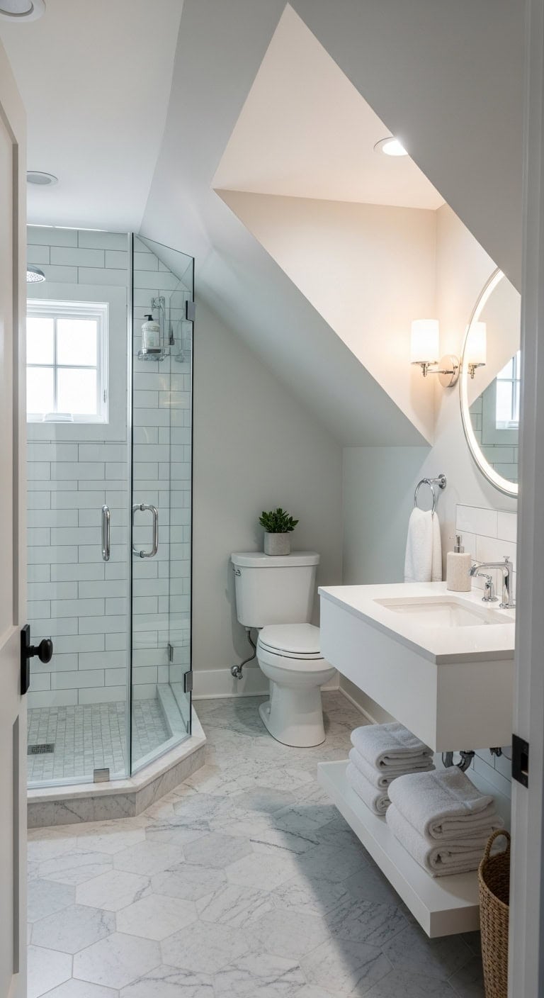 frameless glass attic shower