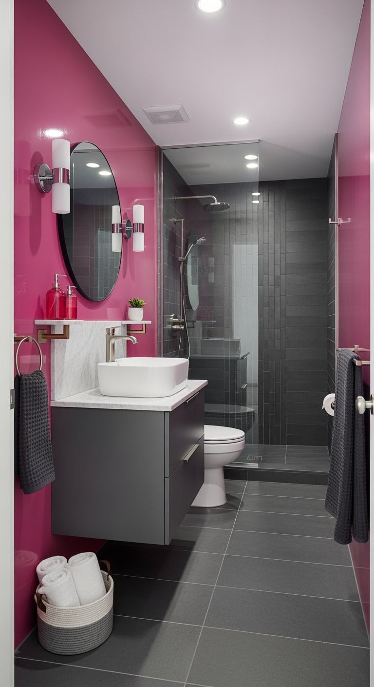fuchsia walls charcoal tile