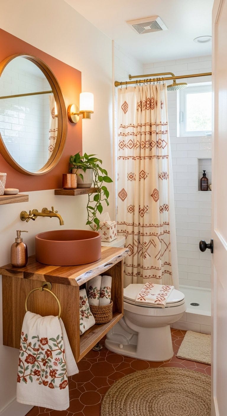 handstitched bohemian powder room elegance