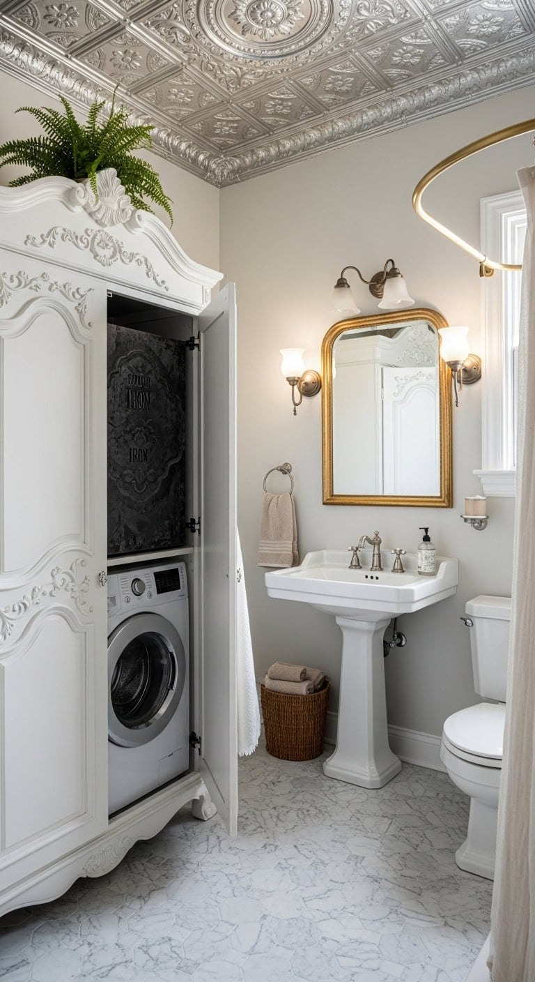 hidden laundry in ornate wardrobe
