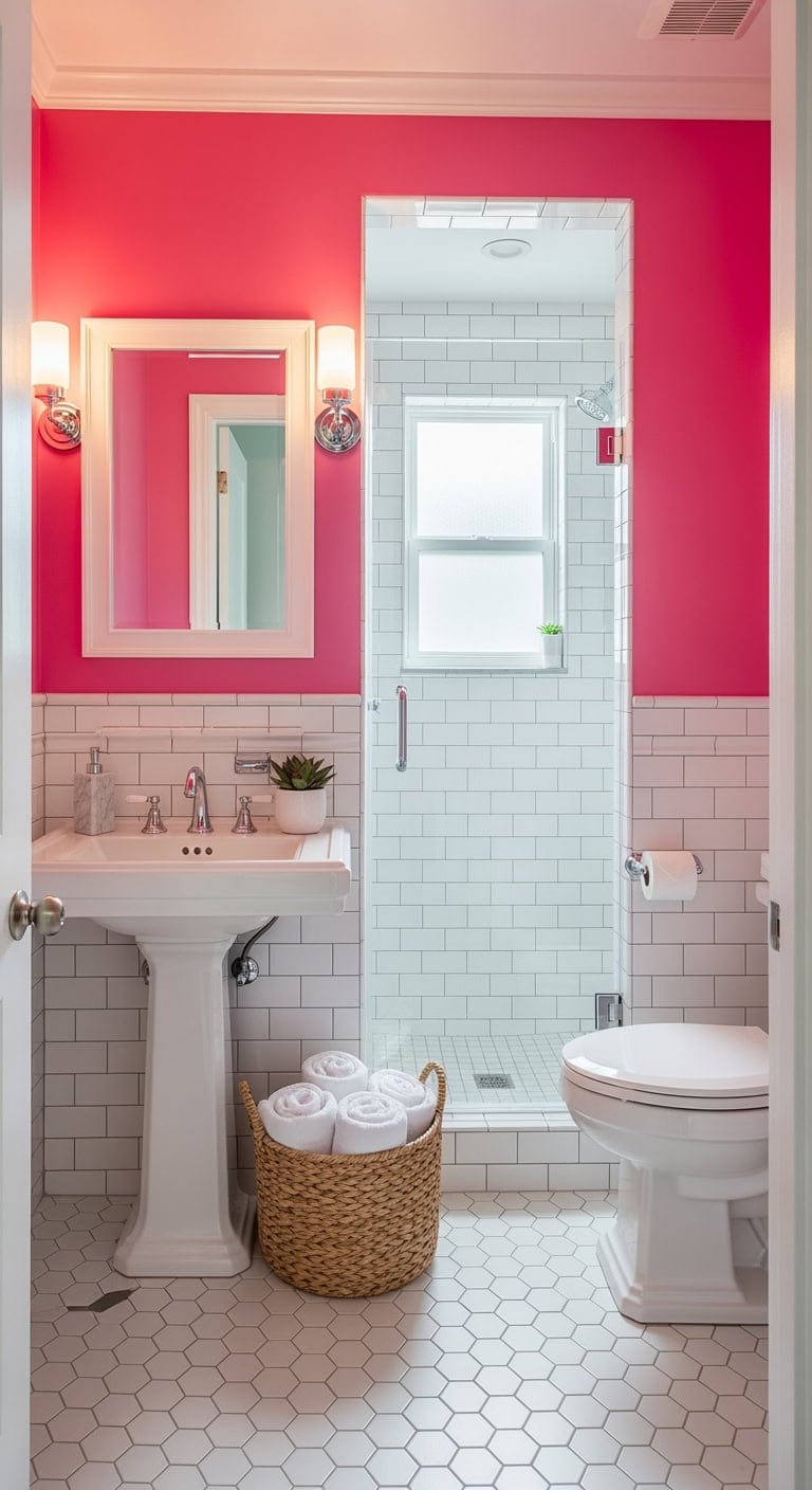 hot pink subway tile contrast