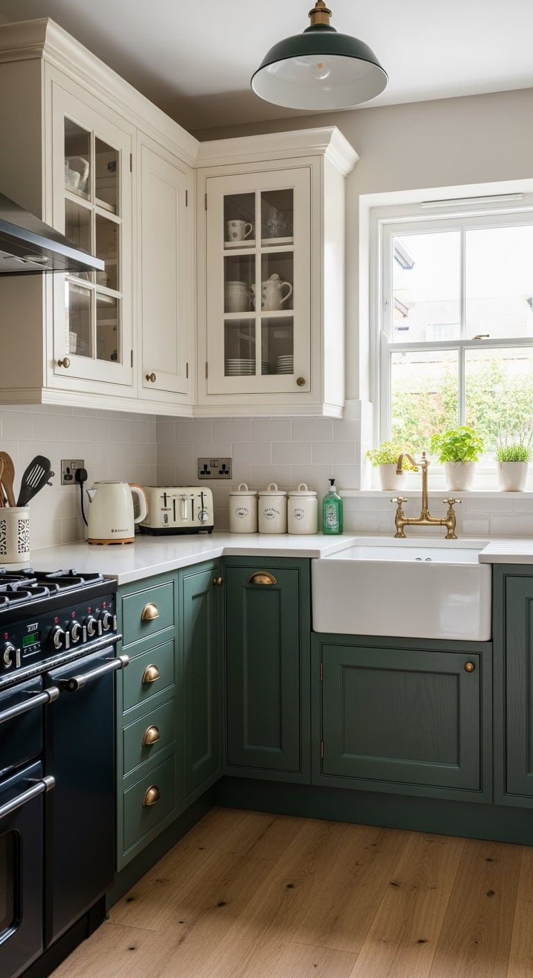 hunter green cottage kitchen