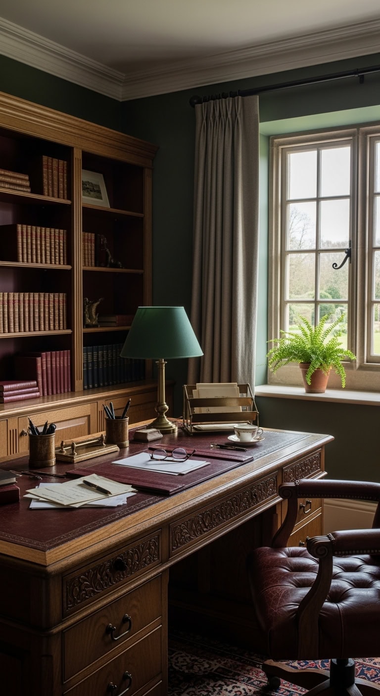 hunter green oxblood manor study