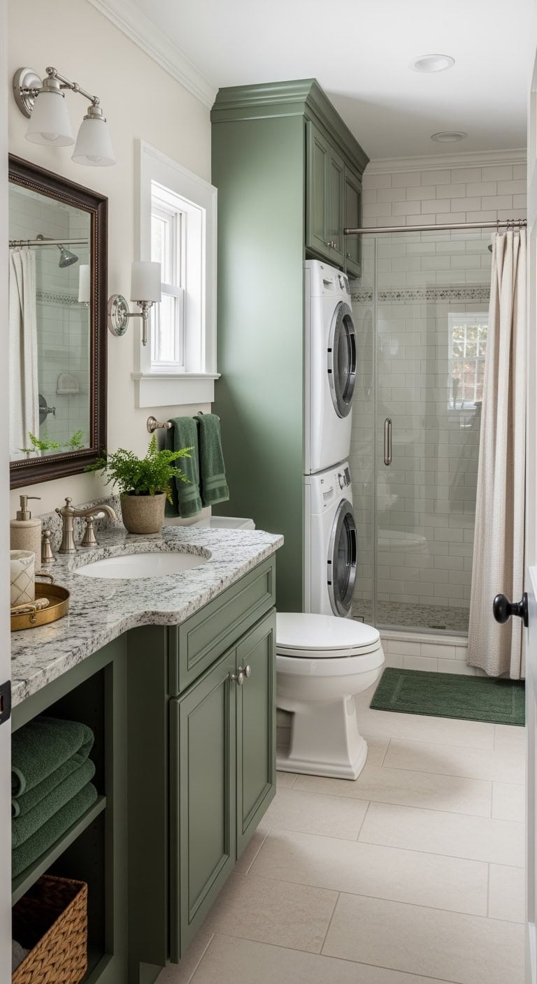 hunter green traditional laundry bathroom