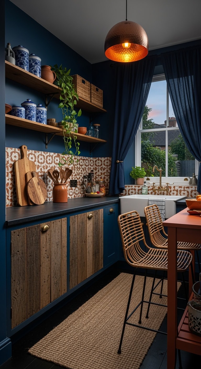 indigo terracotta bohemian kitchen