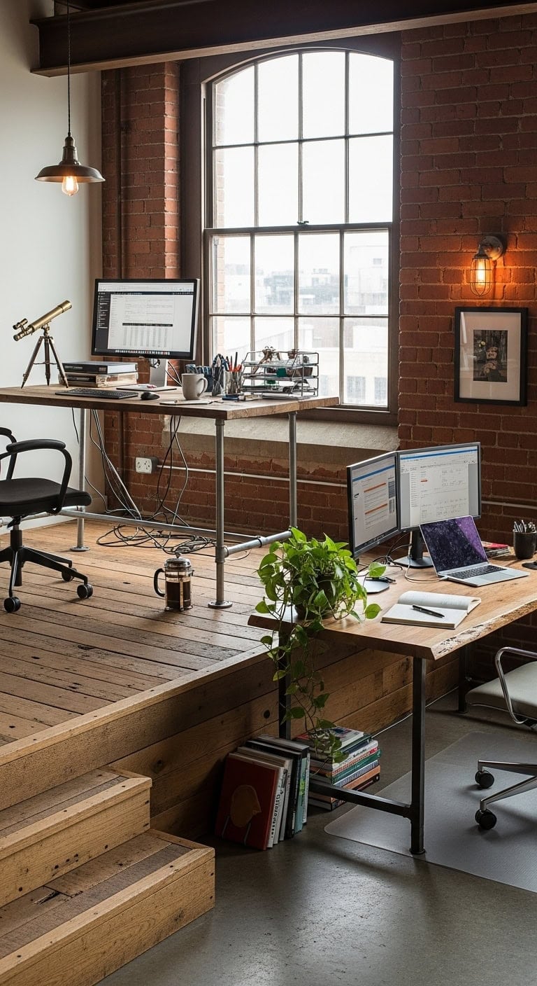 industrial chic tiered workspace