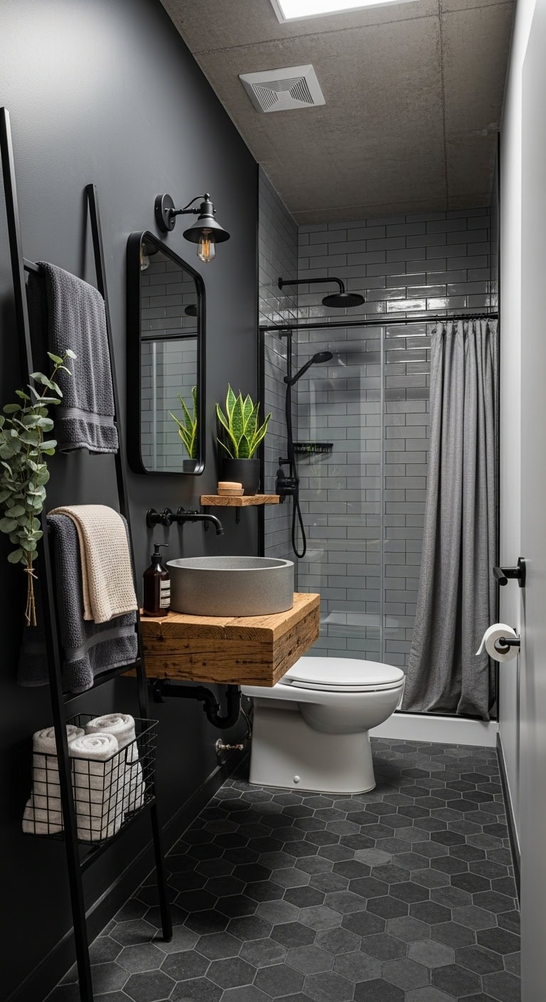 industrial minimalist towel storage