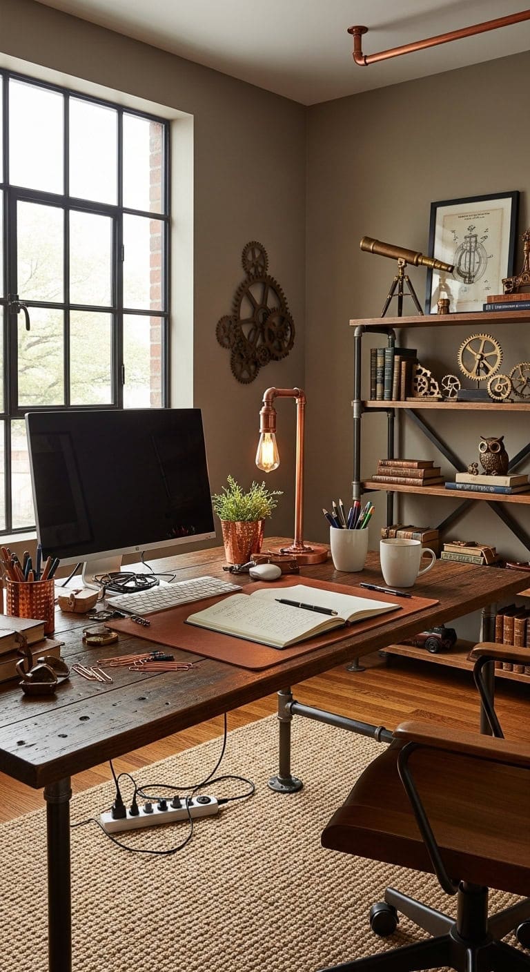 industrial steampunk workshop ambiance