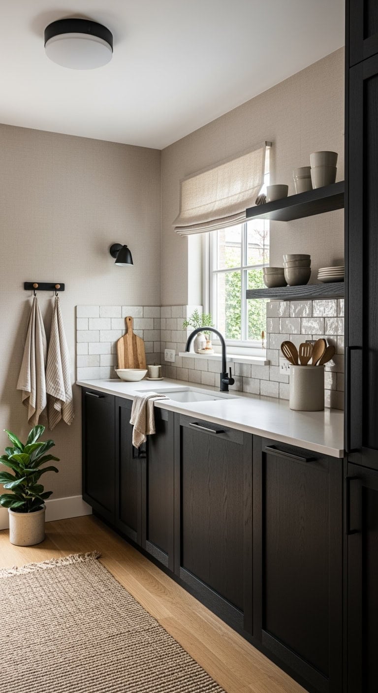 ink black japandi serene kitchen