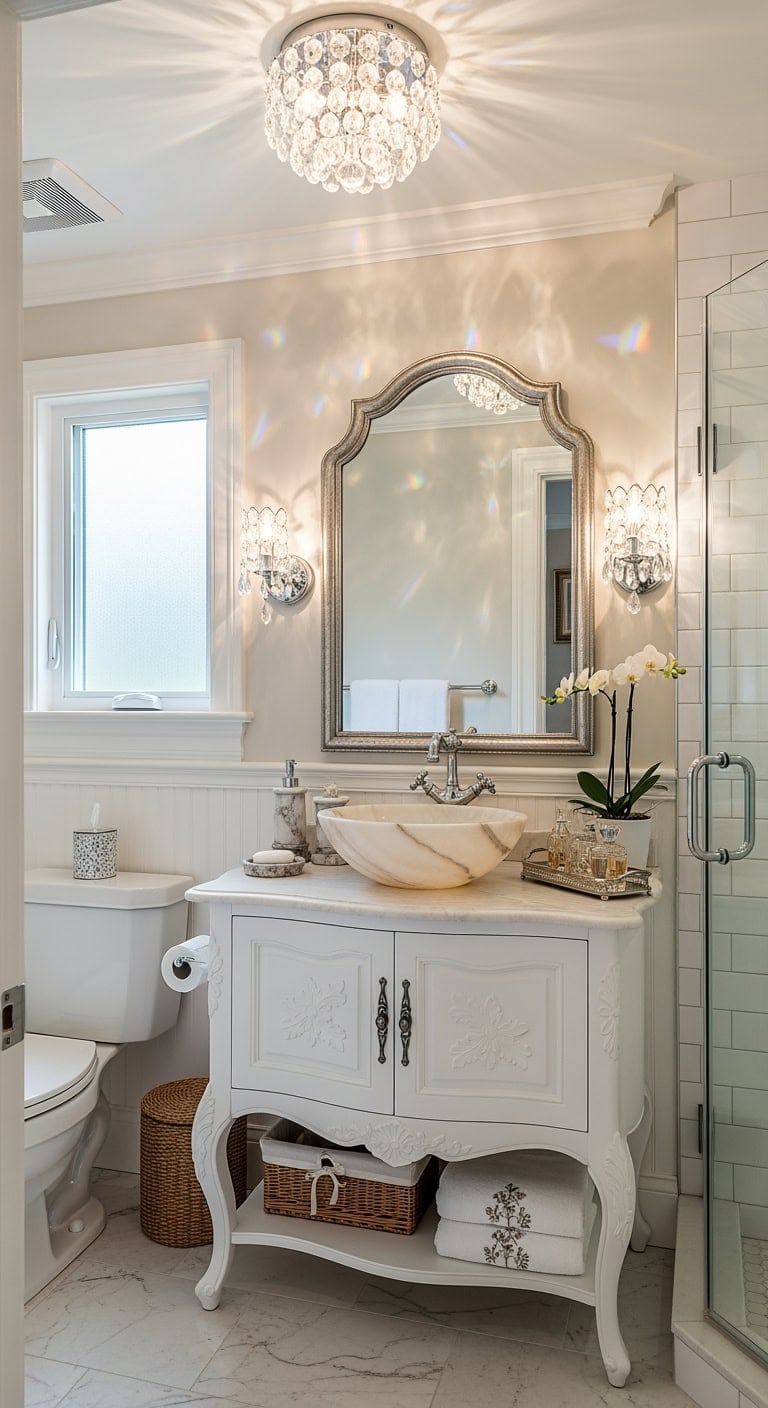 iridescent crystal french powderroom