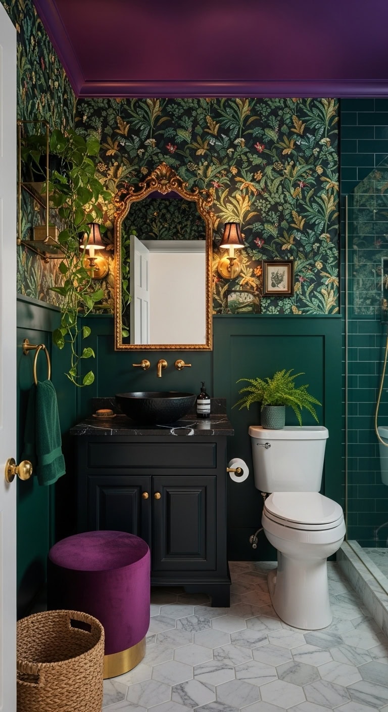 jewel toned powder room drama