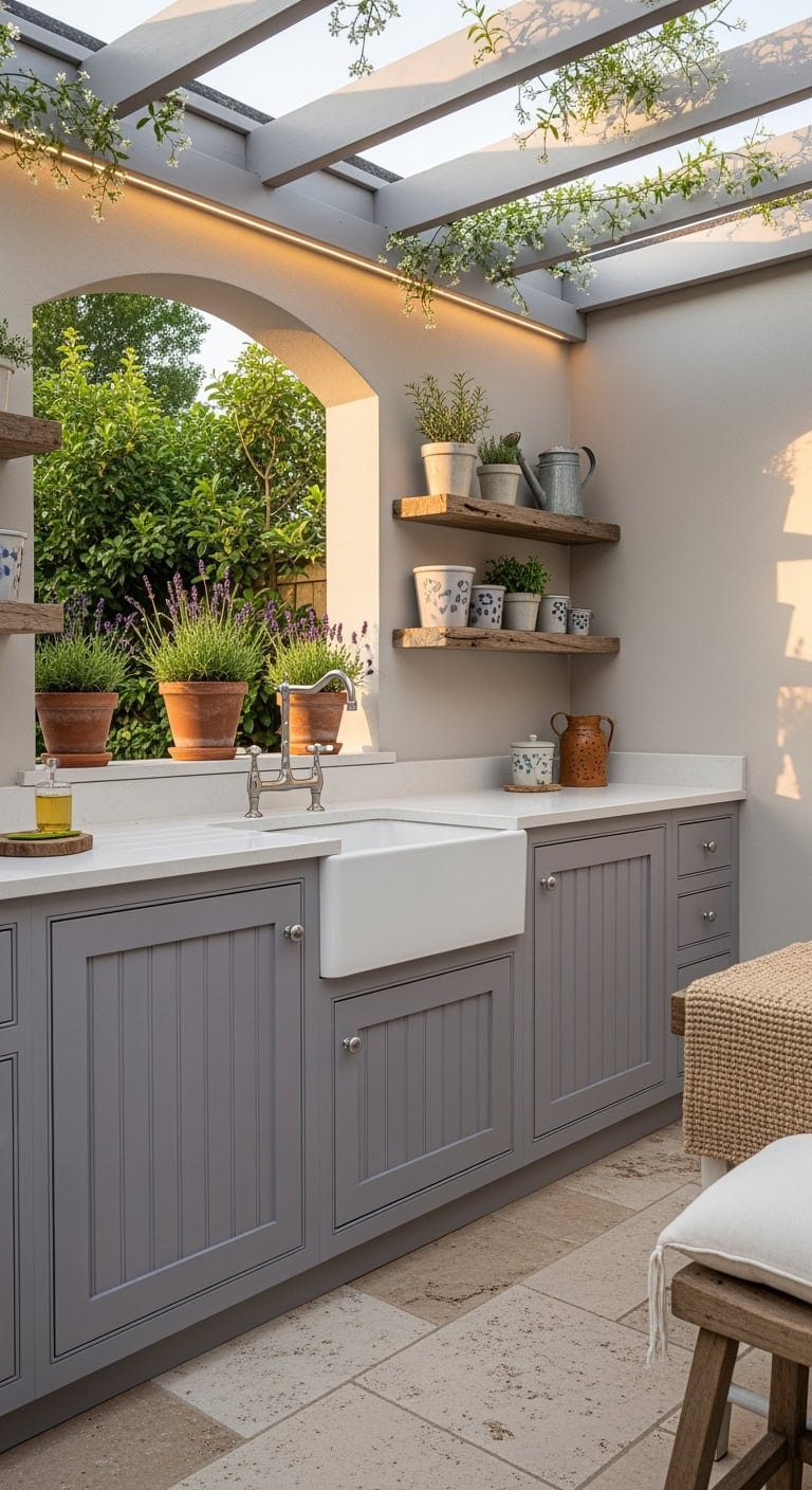 lavender gray courtyard kitchen retreat