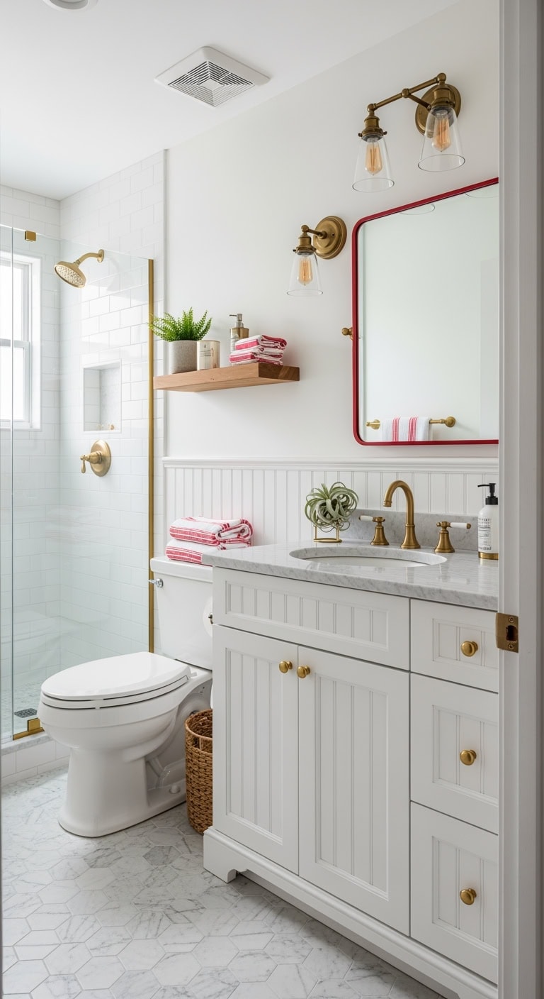 lighthouse inspired red and white vanity