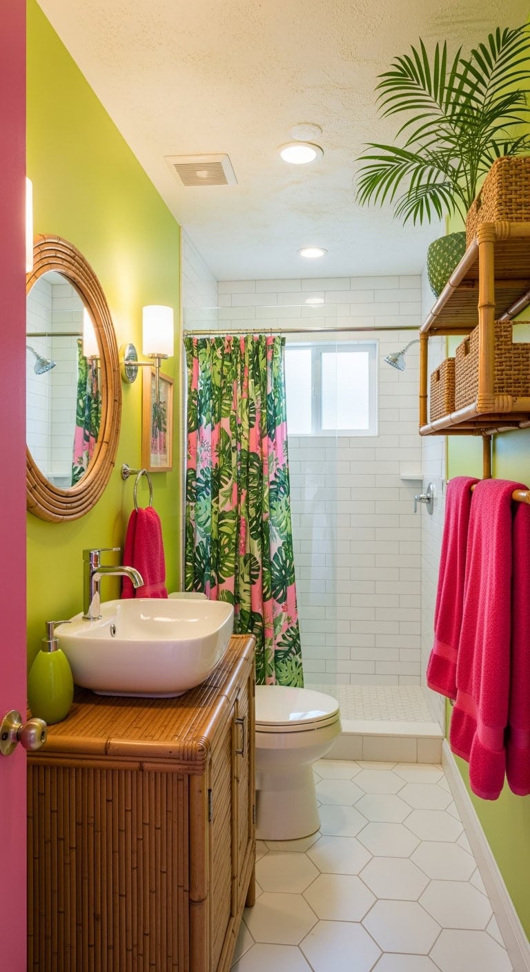 lime green tropical powder room