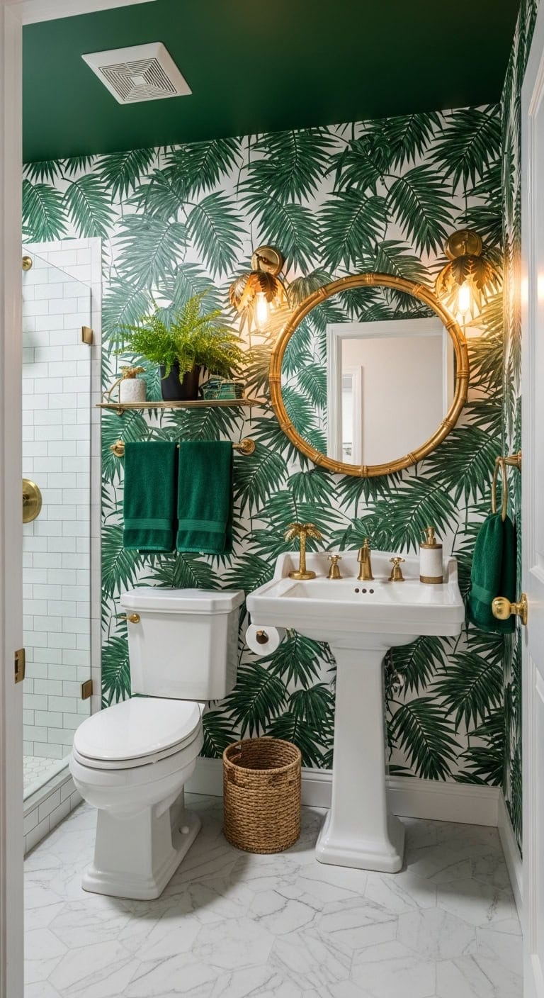 lush tropical powder room