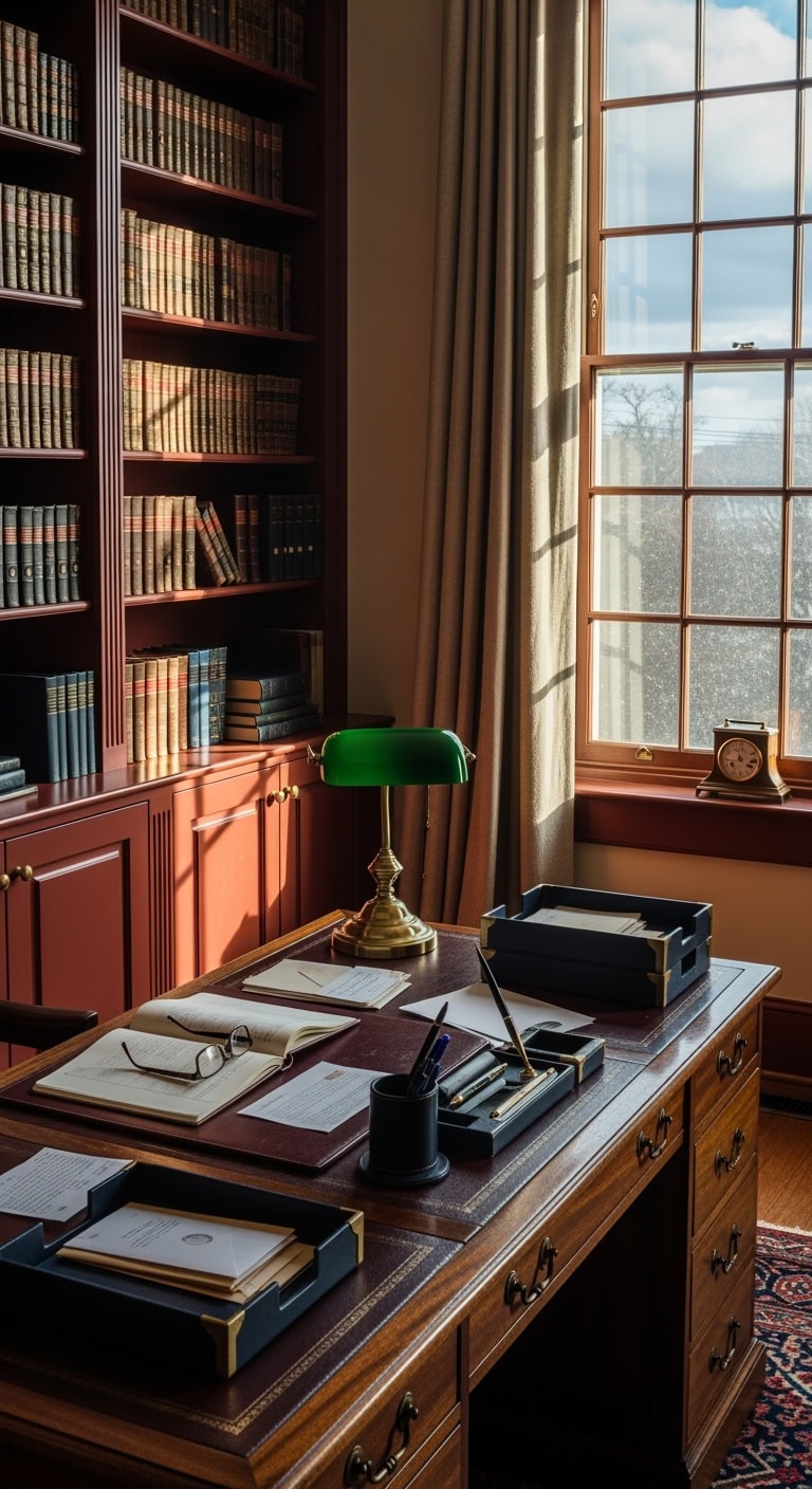 mahogany navy leather brass