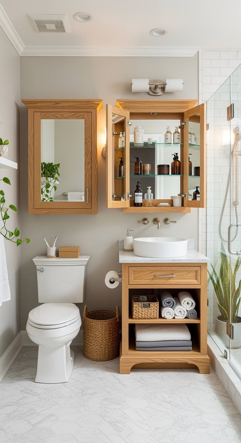 maple and birch mirrored storage