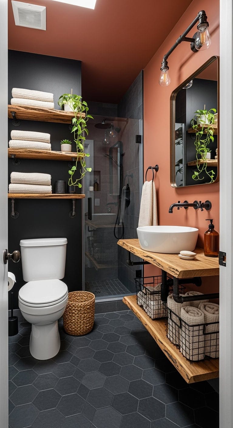 matte black industrial pipe shelving