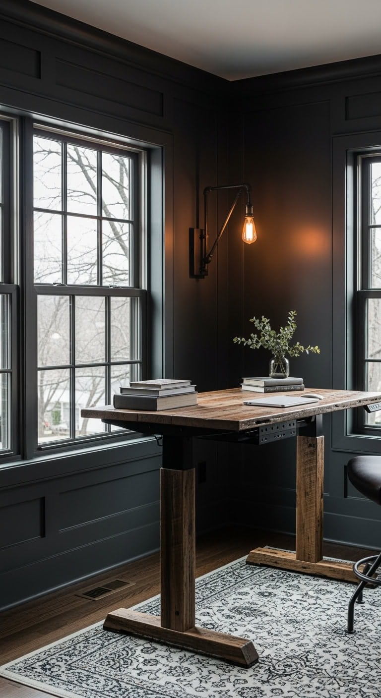 matte black industrial reclaimed workspace