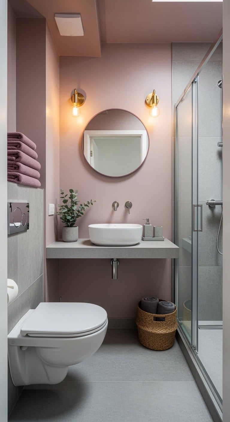 mauve concrete cozy powderroom