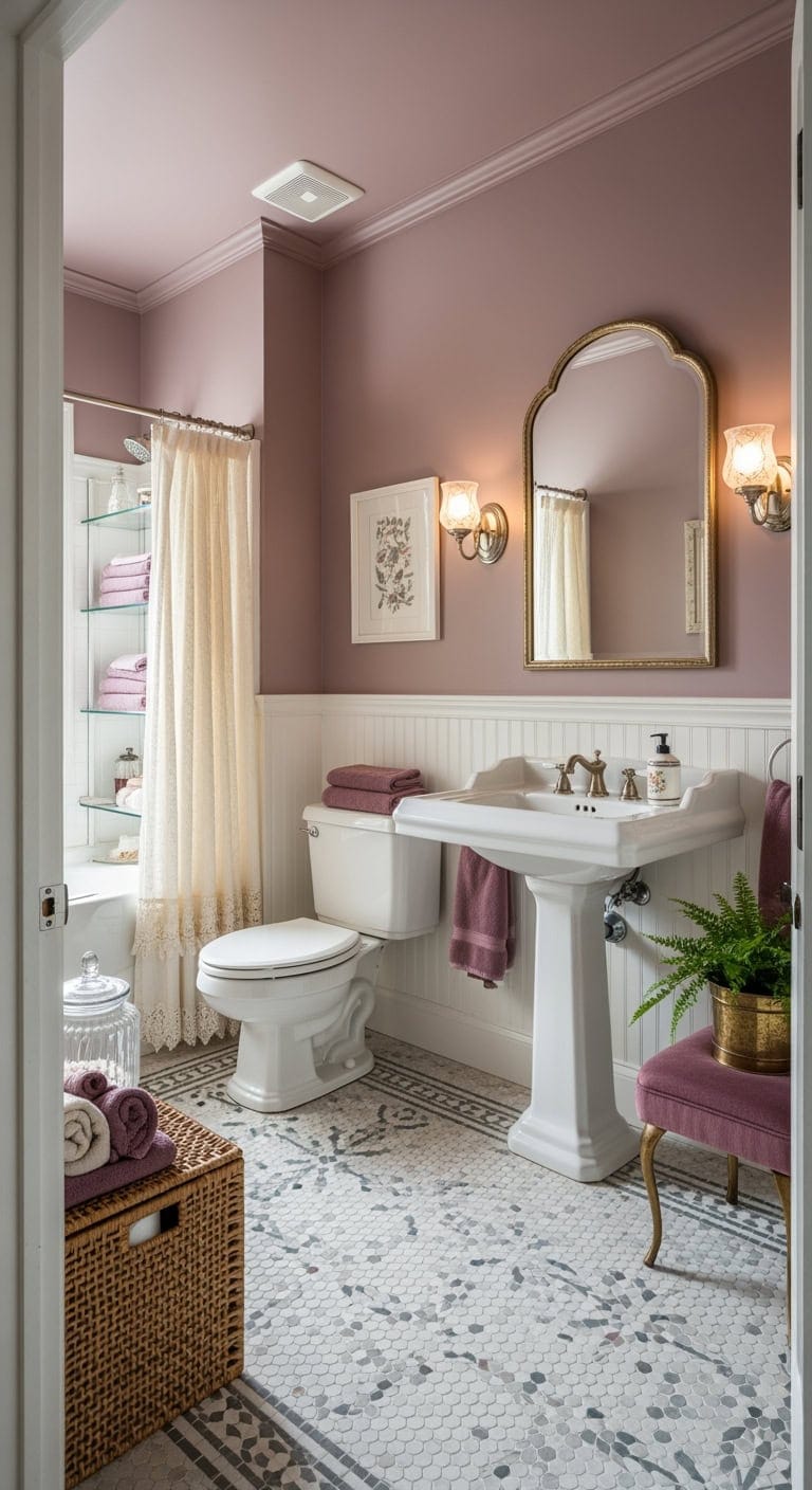 mauve victorian porcelain powderroom