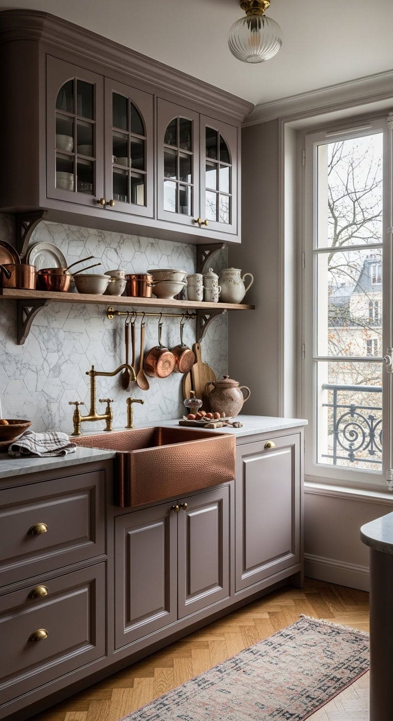 melancholic dusty mauve kitchen