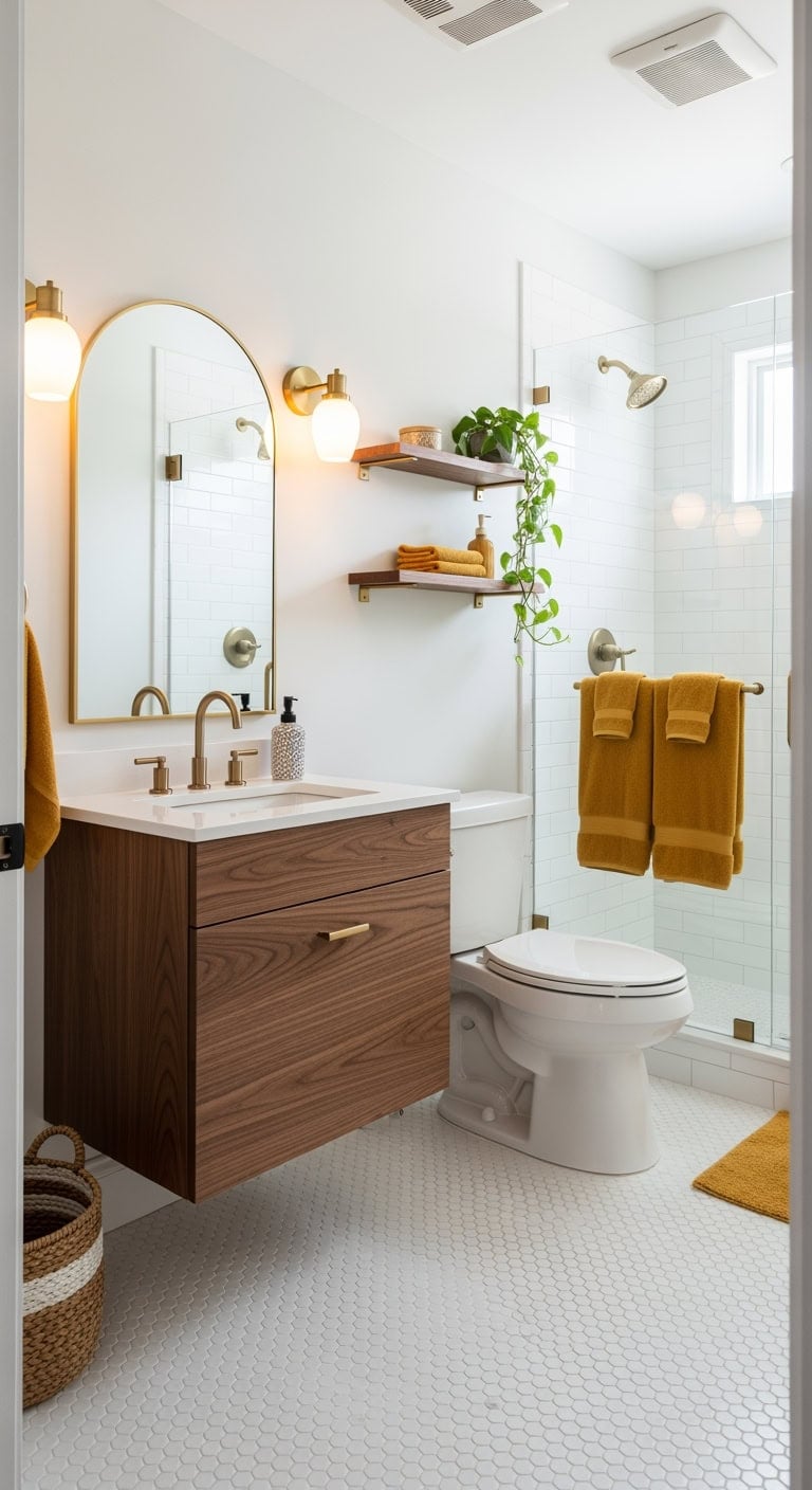mid century mustard walnut bathroom