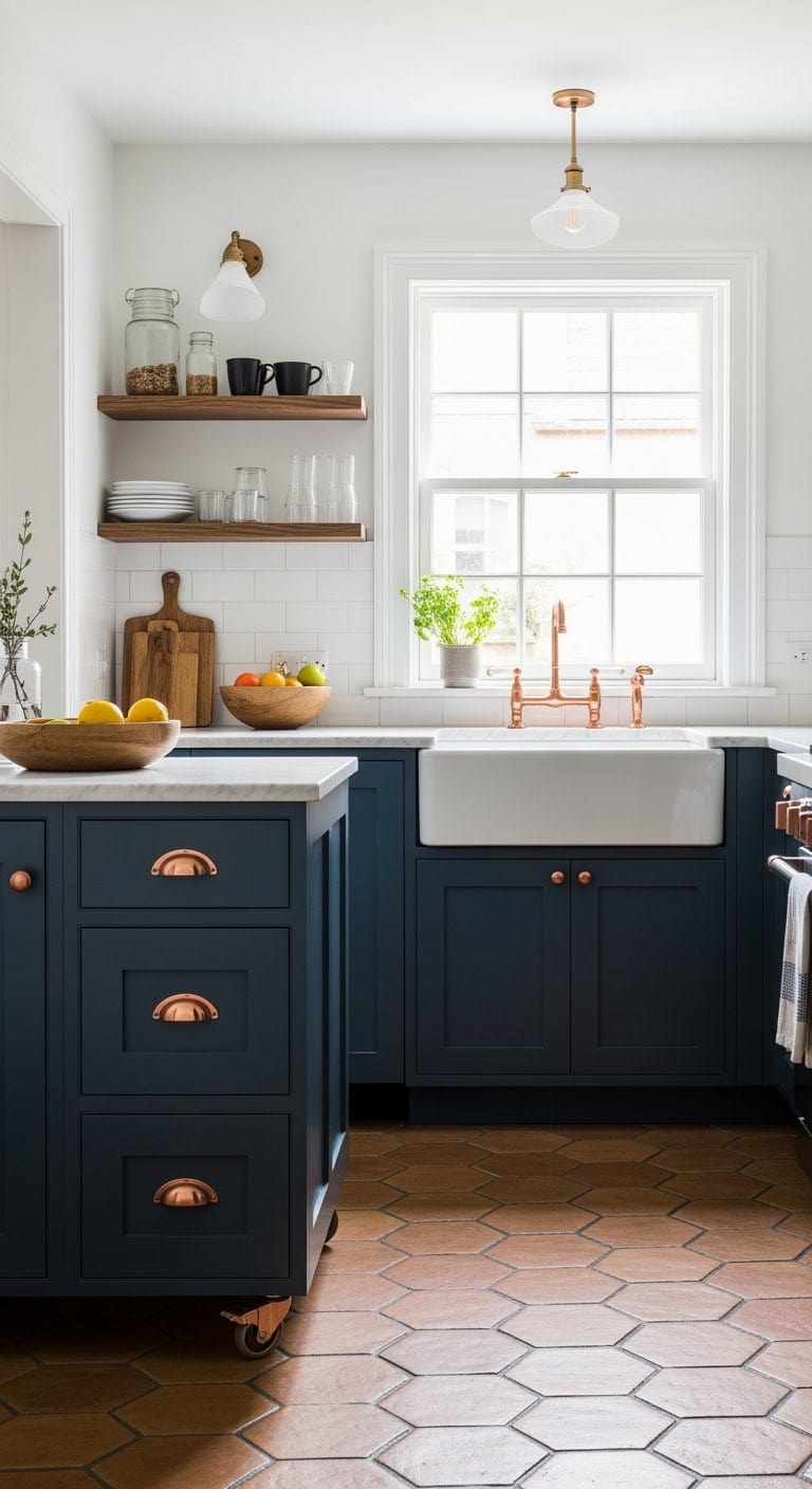 midnight blue copper kitchen