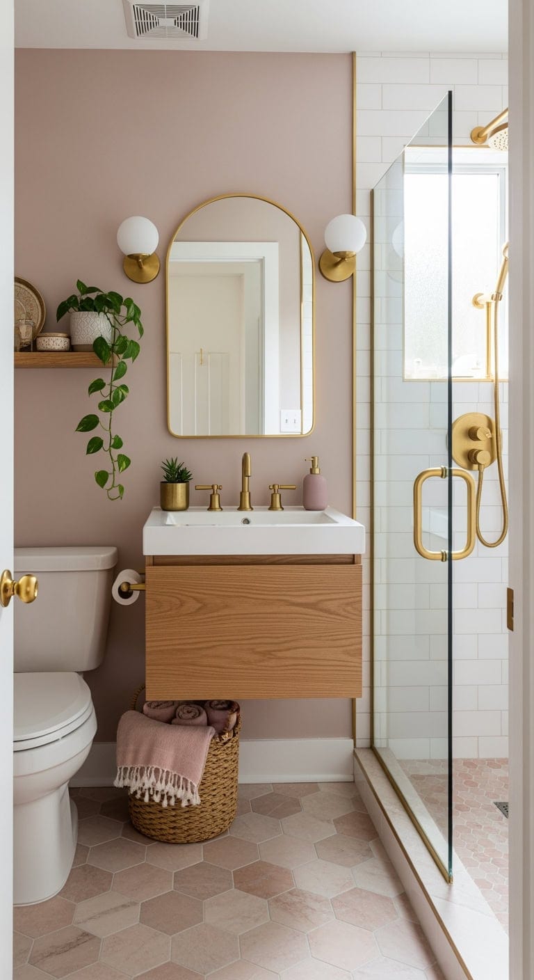millennial pink brass bath