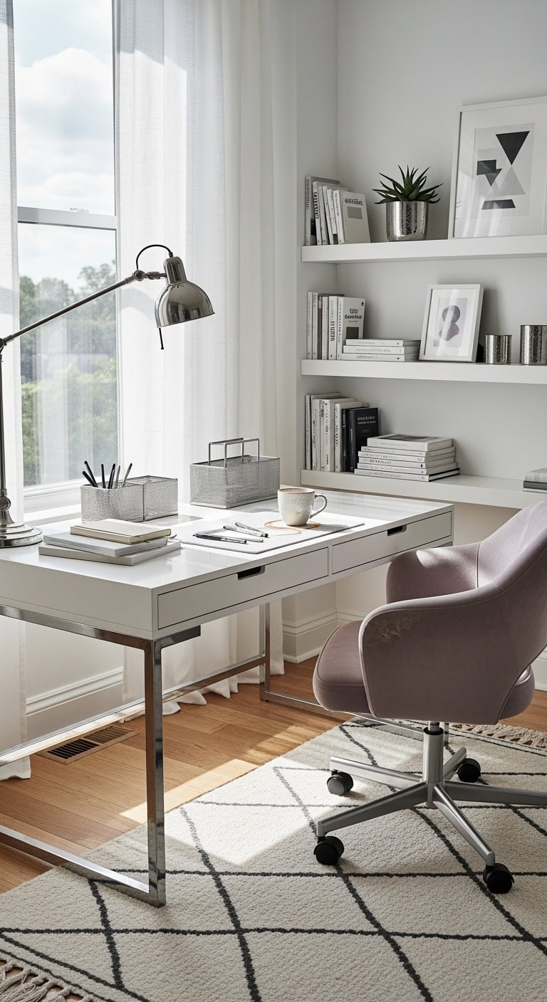 minimalist monochrome pewter workspace