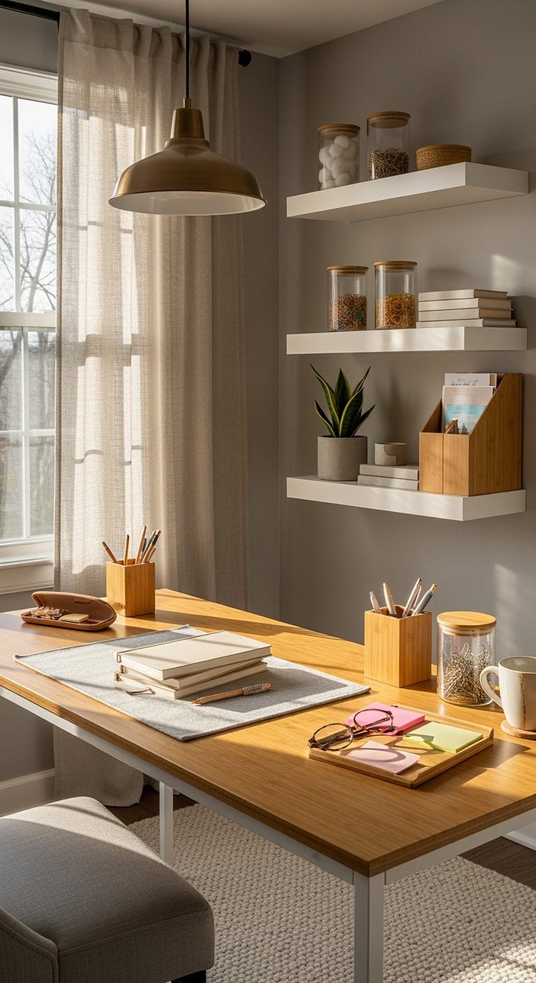 minimalist white gray bamboo storage