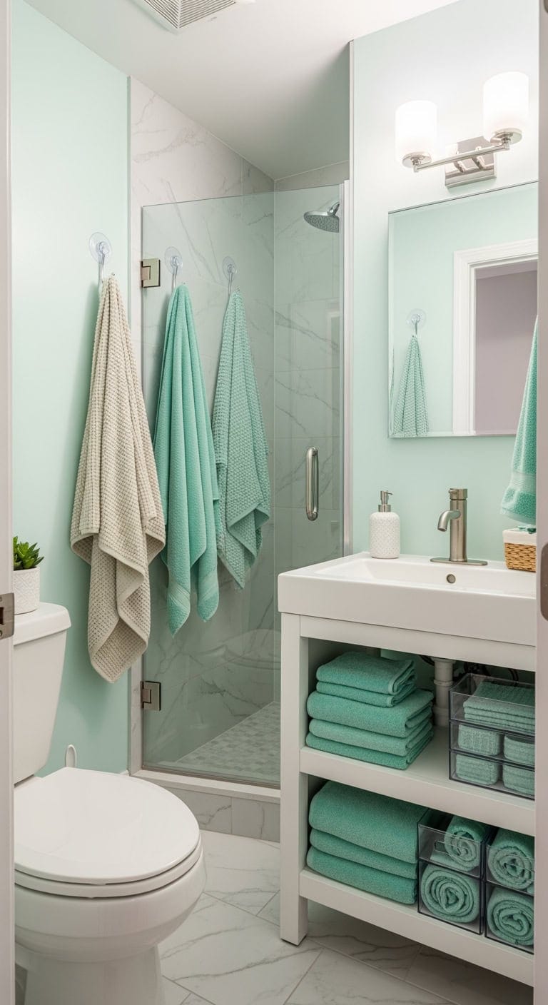 mint and pearl rental bathroom
