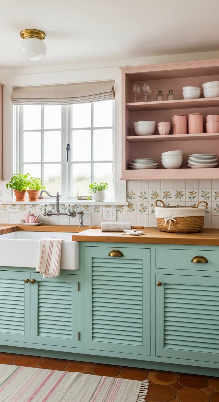 mint green blush nostalgic kitchen